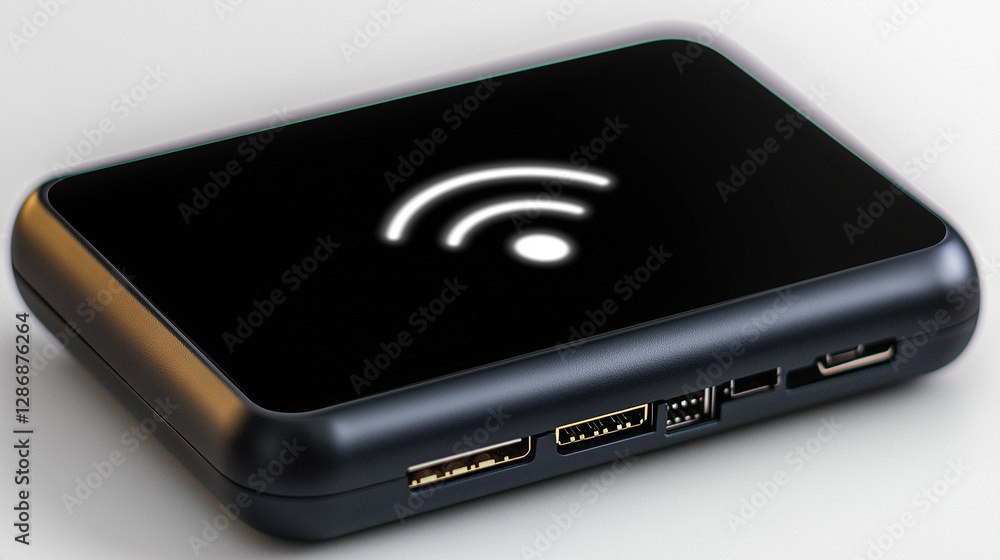 Poster Mini pc connecting to wireless network via wifi, showing signal strength on display