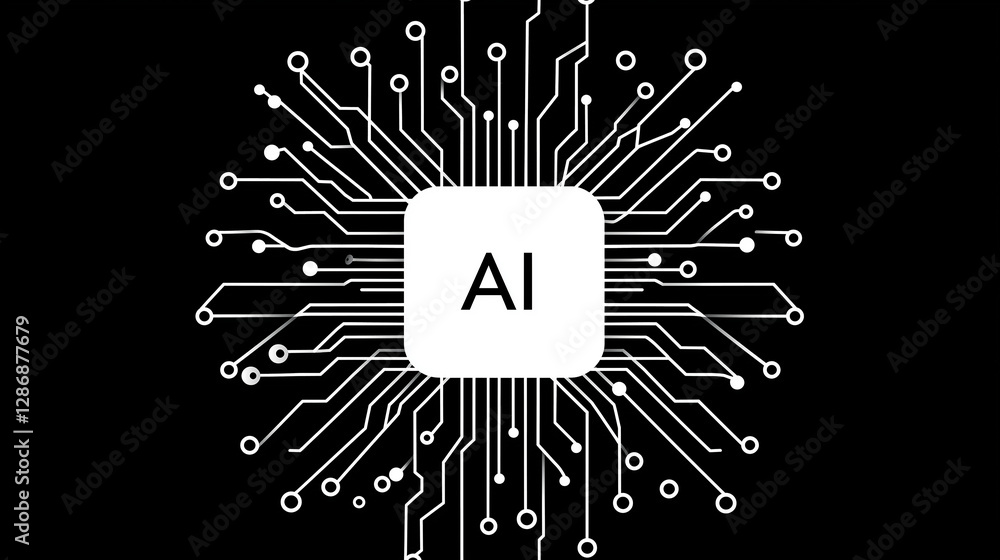 Fototapete Artificial intelligence cpu performing complex calculations with data processing
