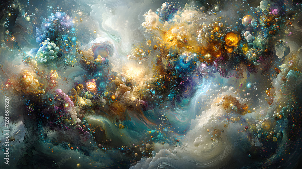 Canvas Prints abstract painting of a colorful nebula with numerous stars in a cosmic scene