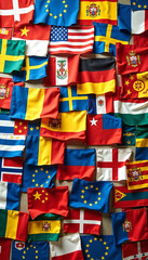 Diverse Collection of International Flags Hanging on a Wall Global Unity Concept