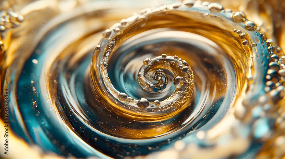 Poster close up of an abstract swirl of water with tulip petals creating a cosmic visual effect