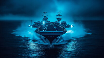 A modern aircraft carrier on night patrol illumina_004