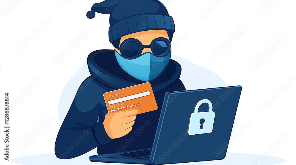 Poster hacker stealing credit card information, internet security and cyber crime concept