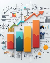 Obraz premium Bar flowchart analytics and interconnected flow diagram, symbolizing business growth