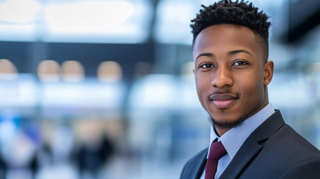 Young businessman exudes confidence in formal attire, embodying professionalism and ambition.
