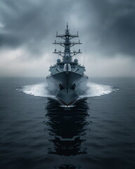 A modern destroyer on patrol a high-tech ship with_002