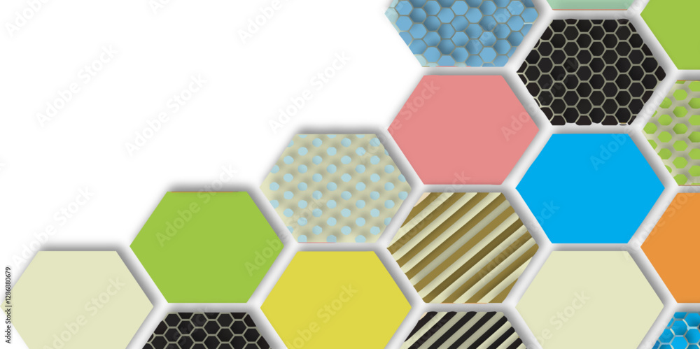 Poster abstract modern geometric line effect bright colorful gradient hexagon style futuristic concept tech