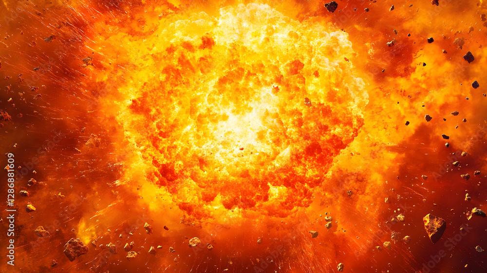 Poster large explosion of rocks and debris creating an abstract depiction of a nuclear explosion in a drama