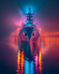 Fototapeta premium A modern frigate in a defensive position high rada_004