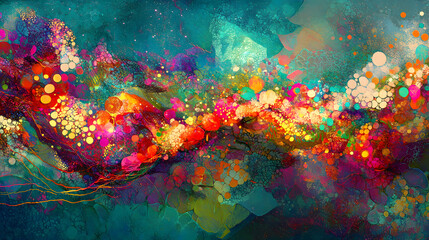 Obraz premium Abstract painting depicting the concept of space with vibrant colors and dynamic shapes creating a sense of depth and movement