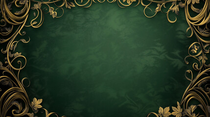 Elegant green background with golden floral ornaments creating a frame