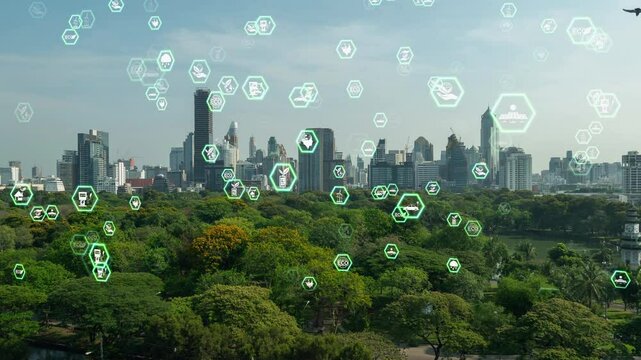 Green city technology shifting towards sustainable alteration concept by clean energy , recycling and zero waste management to reduce pollution generation and achieve ESG goals .