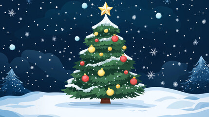 christmas tree decorated in snow illustration