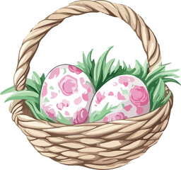 basket with Easter rosy eggs