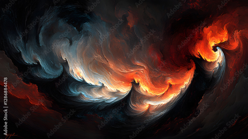 Poster abstract black and red painting with dynamic shapes and textures illustrating a modern artistic expr