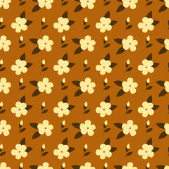 Seamless pattern with yellow flowers on orange background