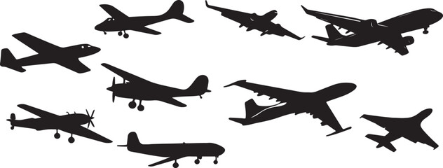 set of plane aircraft silhouettes