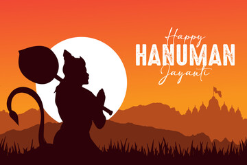 Naklejka premium Happy Hanuman Jayanti festival Silhouette vector illustration.