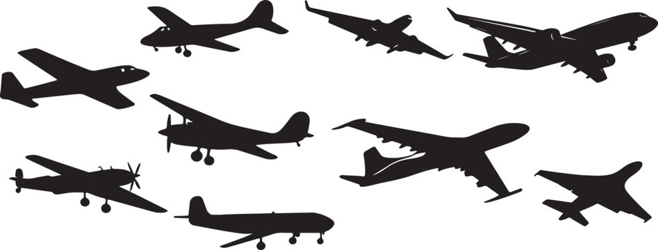 set of plane aircraft silhouettes