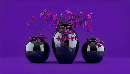 two vases on violet background