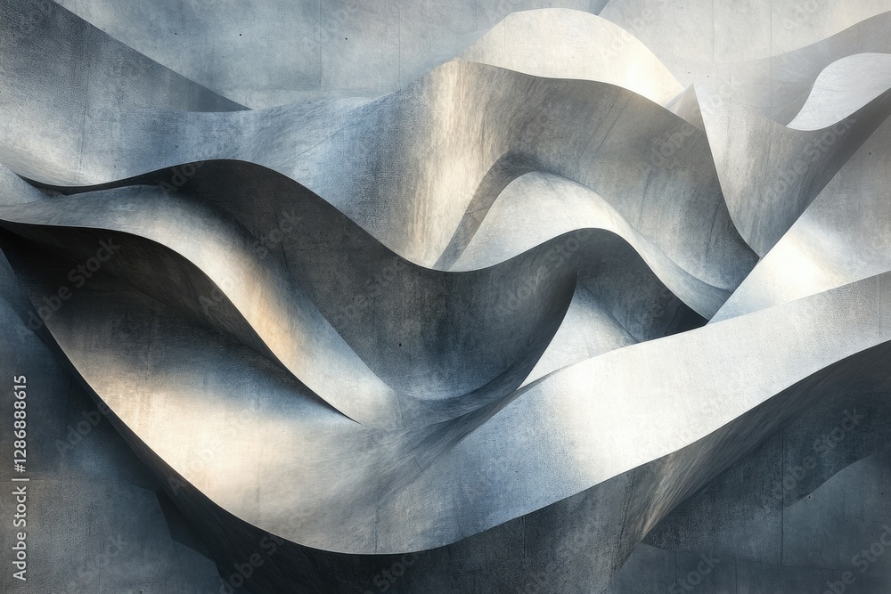 Poster Abstract concrete sculpture with flowing, wave-like forms creating a dynamic, textured surface.