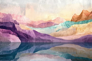 Printed kitchen splashbacks Pastel mountains reflected in a still lake, creating a serene and dreamy landscape.