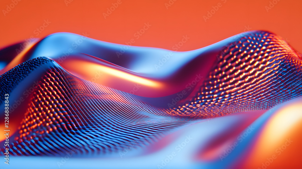 Poster abstract close up image of a blue and orange wave pattern with geometric shapes and textures