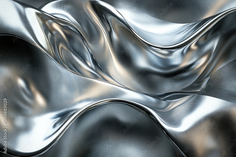 Fototapete abstract image of flowing, brushed metallic surface with gleaming highlights and smooth curves.
