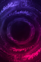 Abstract dark background with circle in the center, neon light, futuristic space portal.