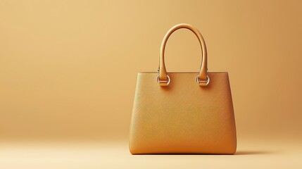 A stylish golden handbag set against a warm, neutral background, showcasing its elegant design and texture.