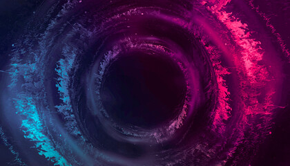 Abstract dark background with circle in the center, neon light, futuristic space portal.