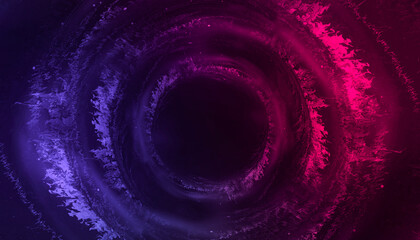 Abstract dark background with circle in the center, neon light, futuristic space portal.