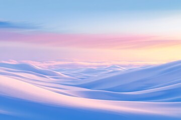 Pastel Winter Landscape: Serene Snow-Covered Hills at Sunrise