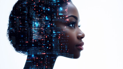 A female with a tech pattern overlay