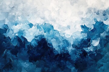 Abstract painting of a serene ocean scene with shades of blue, transitioning from light to deep hues.