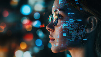 A female with a tech pattern overlay