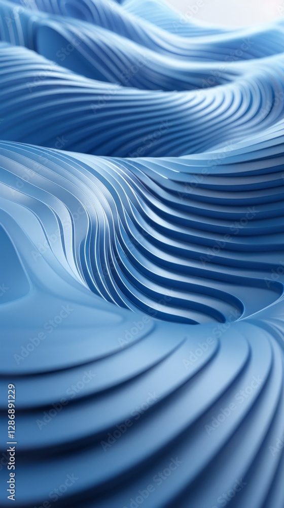 Poster curved blue waves create a serene abstract landscape with flowing forms and soft texture