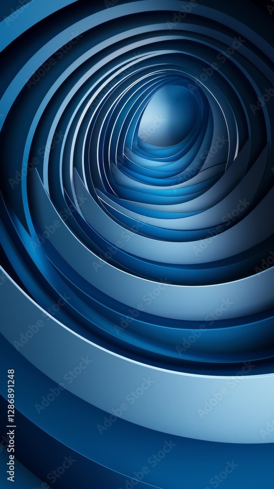 Poster swirling blue patterns create a modern abstract tunnel effect with depth and movement