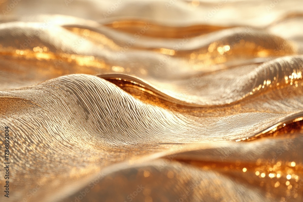 Aufkleber Abstract image of golden, undulating fabric with a textured surface, illuminated by soft light.