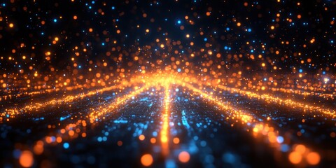 Fototapeta premium Abstract Orange and Blue Glowing Particle Streams