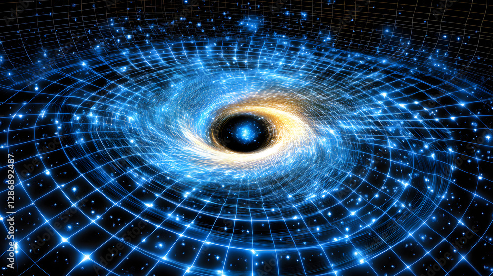 Poster abstract representation of a black hole with swirling patterns in a cosmic background