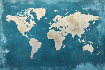 Vintage World Map on Teal Grunge Background