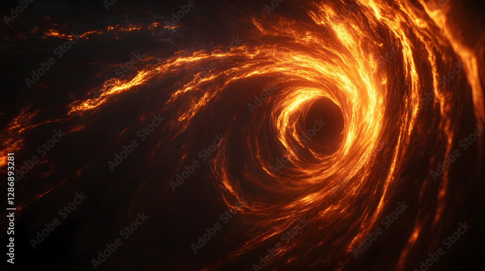 Poster spiral of fire in dark sky creating an abstract representation of light and movement
