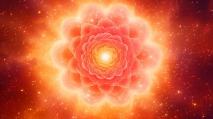 Abstract floral design featuring a flower at the center of a star with tulip elements in a vibrant composition