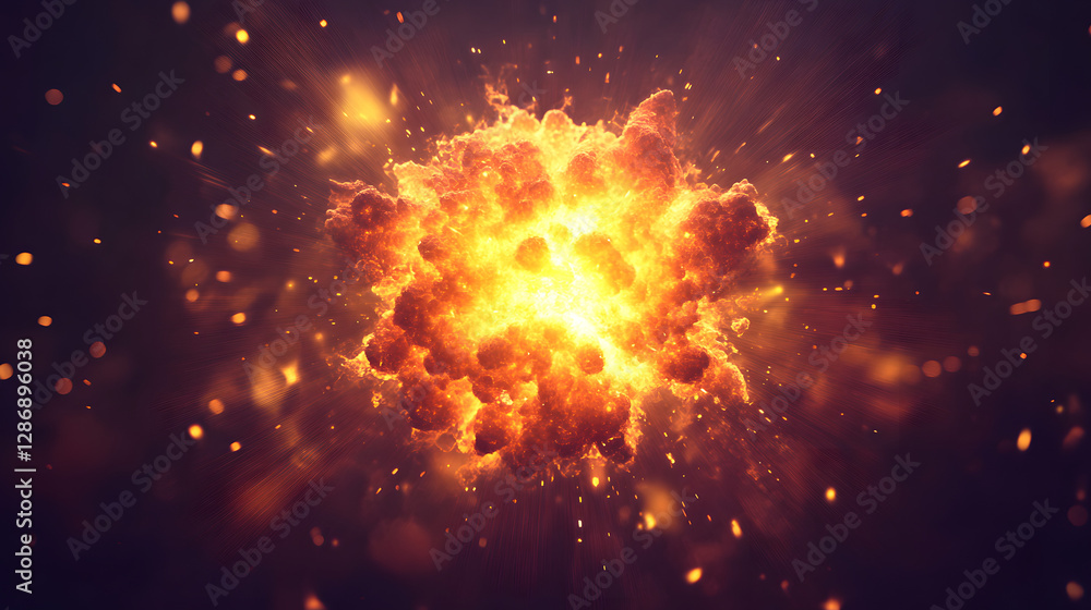 Poster abstract explosion of orange and yellow sparks creating dynamic visual effects in a creative composi