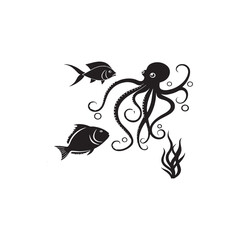 cute cartoon octopus drawing silhouette style icon vector art illustration.