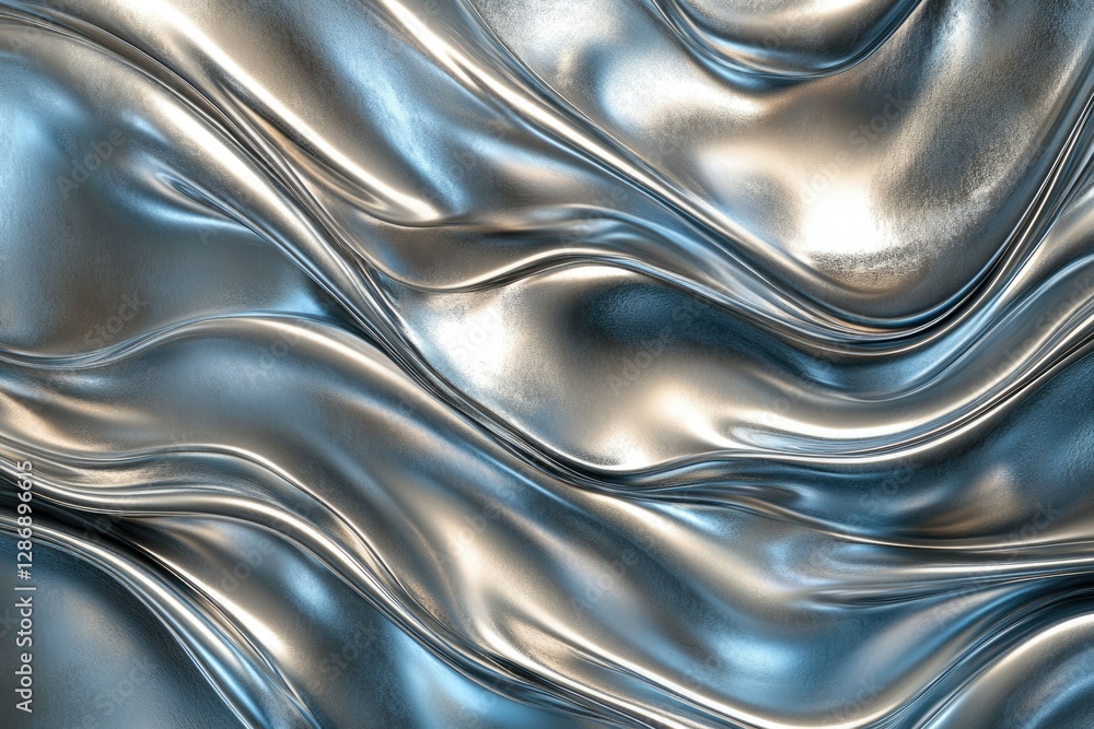 Leinwandbilder abstract image of flowing metallic waves, showcasing smooth, reflective surfaces and a cool color pa