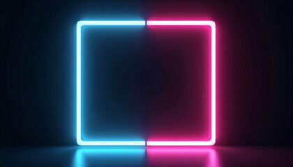 Vibrant Pink and Blue Neon Square Frame Glowing Light Abstract Background