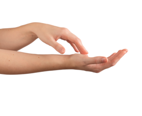 Female hands applying moisturizer, demonstrating healthy, well-groomed nails and smooth skin. Symbolizing beauty, skincare, and self-care. Isolated on white background.