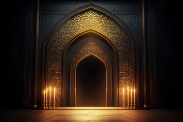 elegant sacred space with a golden glow and symmetrical architectural detail